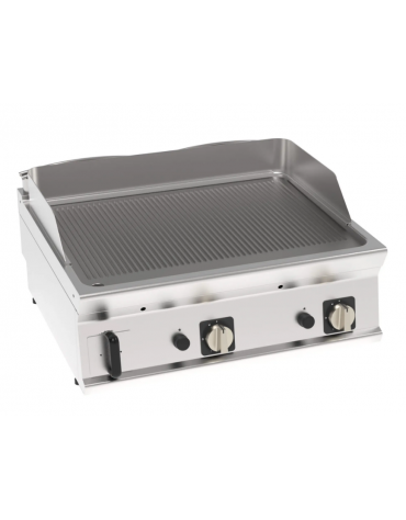 Fry top a gas da banco, 14 kw, piastra rigata, consumo gas 1,48 m³/h - sup. di cottura cm 74,8x56,4  - dim. 80x70x28h