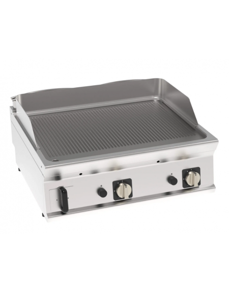 Fry top a gas da banco, 14 kw, piastra rigata, consumo gas 1,48 m³/h - sup. di cottura cm 74,8x56,4  - dim. 80x70x28h