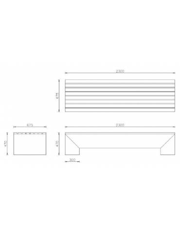 Panchina piana con schinale da cm 180, doghe in legno di pregio e finitura zincata verniciata - cm 230x67,5x47h