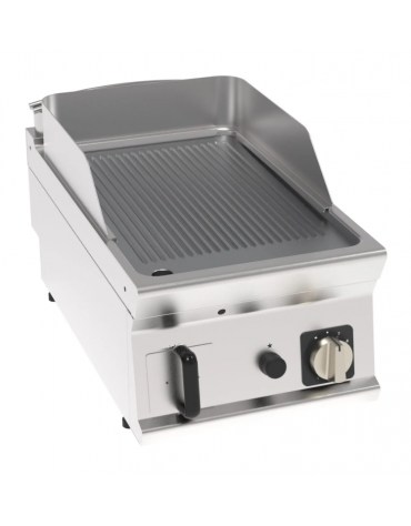 Fry top a gas da banco, 7 kw, piastra singola rigata cromata spazzolata - zona di cottura cm 35,3x56,4 - cm 40x70x28h