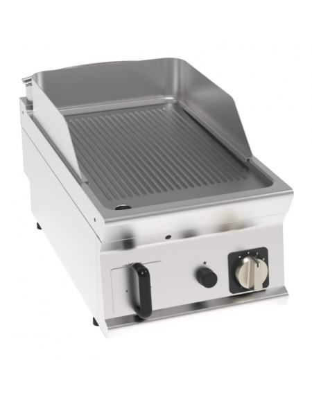 Fry top a gas da banco, 7 kw, piastra singola rigata cromata spazzolata - zona di cottura cm 35,3x56,4 - cm 40x70x28h