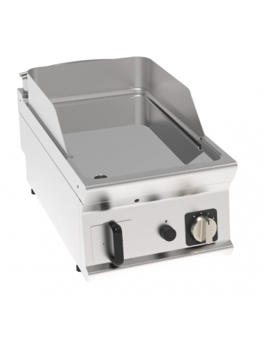 Fry top a gas da banco, 7 kw, piastra liscia cromata, consumo gas 0,74 m³/h - sup. di cottura cm 35,3x56,4  - dim. 40x70x28h