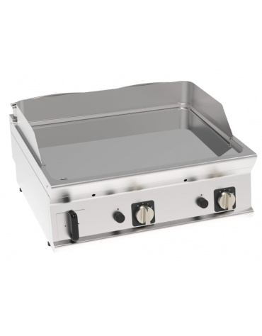 Fry top a gas da banco, 14 kw, piastra liscia cromata, consumo gas 1,48 m³/h - sup. di cottura cm 78,4x56,4  - dim. 80x70x28h