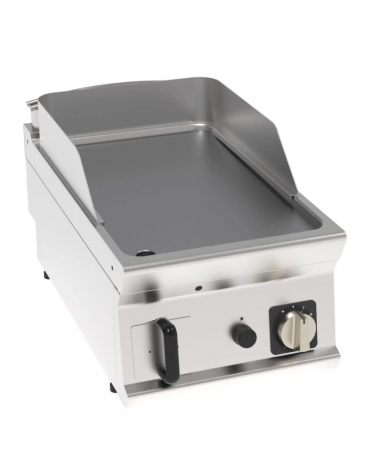 Fry top a gas da banco, 7 kw, piastra liscia cromata con finitura spazzolata - zona di cottura cm 35,3x56,4 - cm 40x70x28h