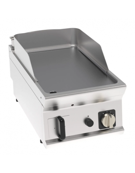 Fry top a gas da banco, 7 kw, piastra liscia cromata con finitura spazzolata - zona di cottura cm 35,3x56,4 - cm 40x70x28h