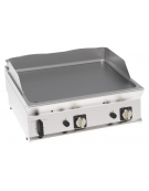 Fry-Top a gas da banco, 2 zone cottura, piastra liscia cromata spazzolata cm 74,8x56,4, potenza gas Kw 14 - cm 80x70x28h