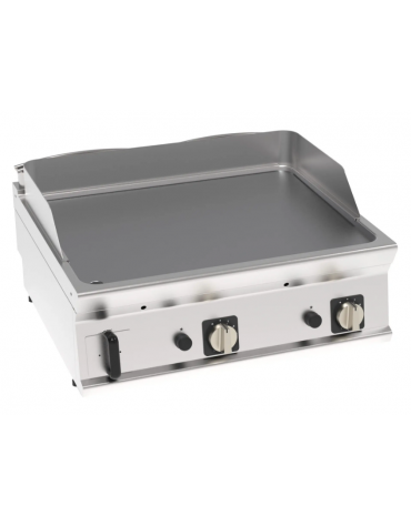 Fry-Top a gas da banco, 2 zone cottura, piastra liscia cromata spazzolata cm 74,8x56,4, potenza gas Kw 14 - cm 80x70x28h