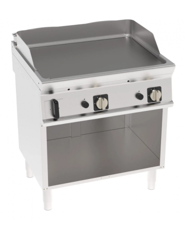 Fry-Top a gas su vano aperto, 2 zone cottura, piastra liscia cromata spazzolata cm 74,8x56,4, potenza gas Kw 14 - cm 80x70x90h