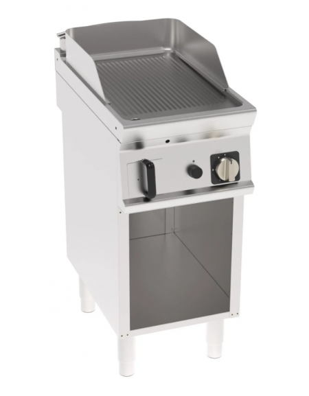 Fry-Top a gas su vano aperto, 1 zona cottura, piastra rigata cm 35,3x56,4, potenza gas Kw 7 - cm 40x70x90h