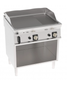 Fry-Top a gas su vano aperto - piastra 1/3 rigata + 2/3 liscia - zona cattura cm 74,8x56,4 - potenza gas Kw 14 - cm 80x70x90h