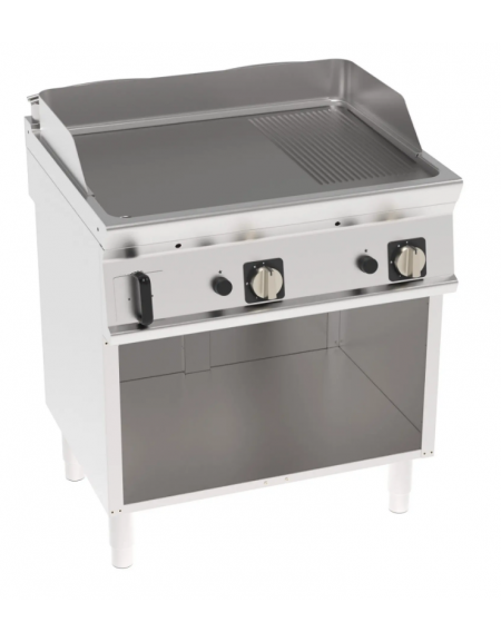 Fry-Top a gas su vano aperto - piastra 1/3 rigata + 2/3 liscia - zona cattura cm 74,8x56,4 - potenza gas Kw 14 - cm 80x70x90h