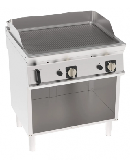 Fry-Top a gas su vano aperto, 2 zone cottura, piastra rigata cm 74,8x56,4, potenza gas Kw 14 - cm 80x70x90h