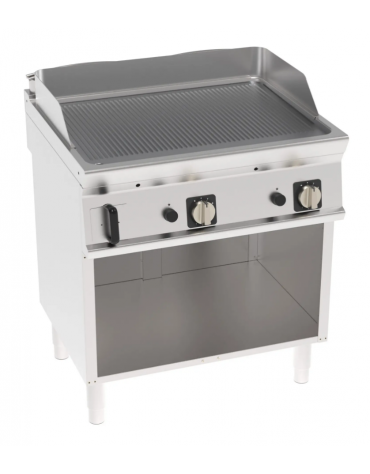 Fry-Top a gas su vano aperto, 2 zone cottura, piastra rigata cromata spazzolata cm 74,8x56,4, potenza gas Kw 14 - cm 80x70x90h