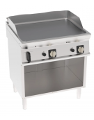 Fry-Top a gas su vano aperto, 2 zone cottura, piastra liscia cromata spazzolata cm 74,8x56,4, potenza gas Kw 14 - cm 80x70x90h