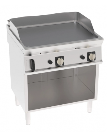Fry-Top a gas su vano aperto, 2 zone cottura, piastra liscia cromata spazzolata cm 74,8x56,4, potenza gas Kw 14 - cm 80x70x90h