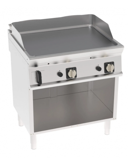 Fry-Top a gas su vano aperto, 2 zone cottura, piastra liscia cromata spazzolata cm 74,8x56,4, potenza gas Kw 14 - cm 80x70x90h