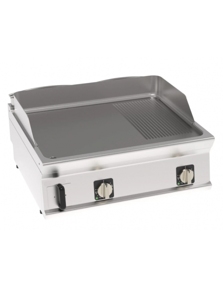 Fry-Top elettrico da banco, 2 zone cottura, piastra rigata cm 74,8x56,4 - trifase Kw 7,8 - cm 80x70x28h