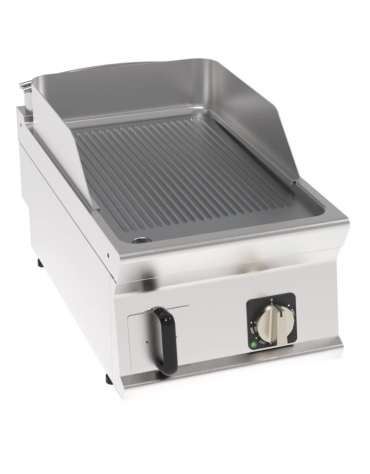Fry-Top elettrico da banco, 1 zona cottura, piastra rigata cromata spazzolata cm 35,3x56,4, trifase Kw 3,9 - cm 40x70x28h