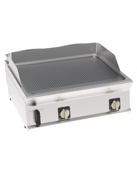 Fry-Top elettrico da banco, 2 zone cottura, piastra rigata cromata spazzolata cm 74,8x56,4 - trifase Kw 7,8 - cm 80x70x28h