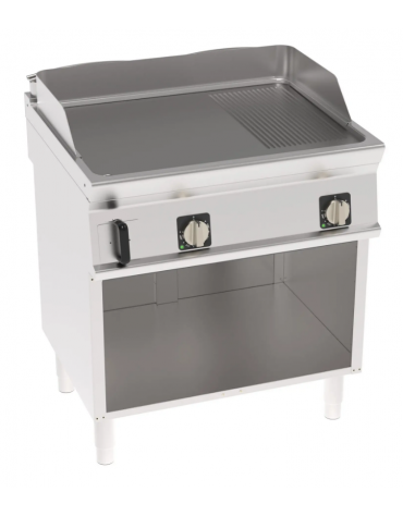Fry-Top elettrico su vano aperto - piastra 1/3 rigata + 2/3 liscia, zona cottura cm 74,8x56,4 - trifase Kw 7,8 - cm 80x70x90h