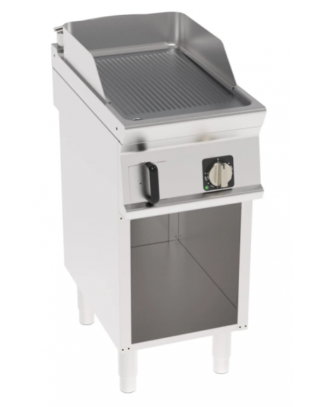 Fry-Top elettrico su vano aperto, 1 zona cottura, piastra rigata cromata spazzolata cm 35,3x56,4, trifase Kw 3,9 - cm 40x70x90h