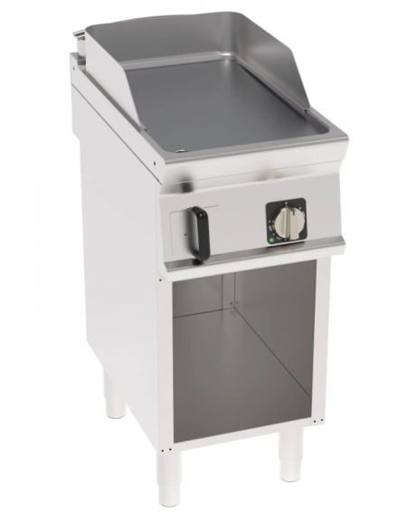 Fry top elettrico su vano aperto, 3,9 kw, piastra singola liscia cromata spazzolata - zona di cottura cm 35,3x56,4 - cm 40x70x90