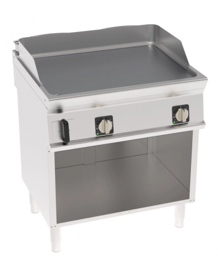 Fry-Top elettrica su vano aperto, 2 zone cottura, piastra liscia cromata spazzolata cm 74,8x56,4, trifase Kw 7,8 - cm 80x70x90h