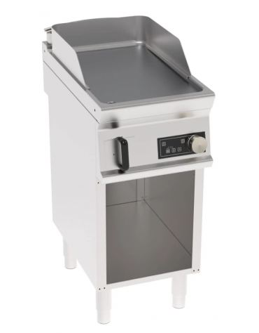 Fry top elettrico trifase-3,9 kw su vano aperto, piastra liscia singola cromata spazzolata - controllo elettronico - cm 40x70x90