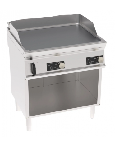 Fry top elettrico trifase-7,8 kw su vano aperto, piastra liscia doppia cromata spazzolata - controllo elettronico - cm 80x70x90h
