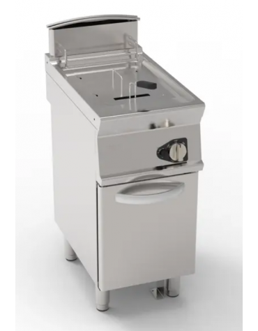 Friggitrice a gas Lt 13 su mobile - 1 vasca con fondo a "V" da cm 24x34,2x31,5h - potenza tot 12 kw - cm 40x70x90h