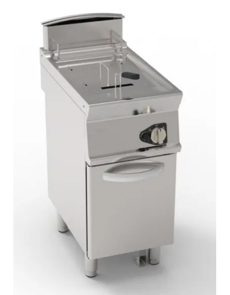 Friggitrice a gas Lt 13 su mobile - 1 vasca con fondo a "V" da cm 24x34,2x31,5h - potenza tot 12 kw - cm 40x70x90h