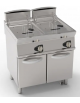 Friggitrice a gas su mobile - 2 vasche da Lt 13+13, con fondo a "V" - potenza tot. 24 kw - cm 80x70x90h