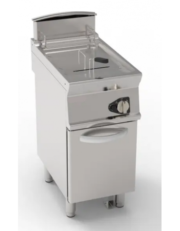 Friggitrice a gas Lt 17 su mobile, 1 vasca con fondo a "V" da cm 30,7x34,2x31,5h, potenza tot. 16,5 kw - cm 40x70x90h