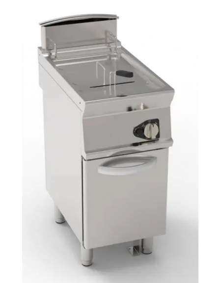 Friggitrice a gas Lt 17 su mobile, 1 vasca con fondo a "V" da cm 30,7x34,2x31,5h, potenza tot. 16,5 kw - cm 40x70x90h