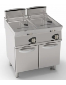 Friggitrice a gas su mobile - 2 vasche da Lt 17+17, con fondo a "V" - potenza tot. 33 kw - dim. tot. cm 80x70x90h