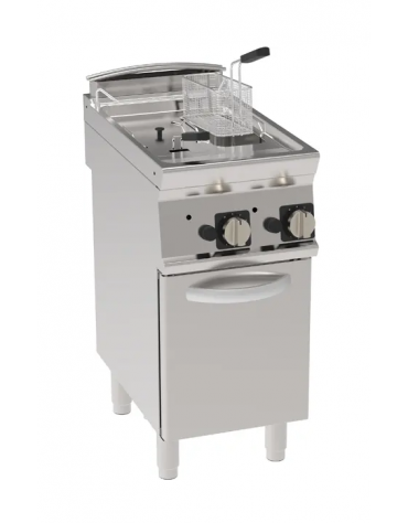Friggitrice a gas freestanding, 2 vasche con scambiatori di calore, cm 14x34,2x30,5h - 8+8lt - cm tot. 40x70x90h