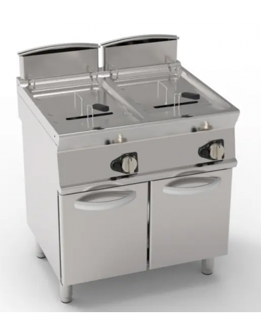 Friggitrice a gas freestanding, 2 vasche con scambiatori di calore, cm 14x34,2x30,5h - 13+13lt - cm tot. 80x70x90h