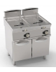 Friggitrice a gas su mobile, 2 vasche da Lt 13+13, con scambiatori di calore - potenza totale 23 kw - cm 80x70x90h
