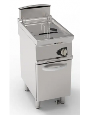 Friggitrice a gas su mobile, 1 vasca da 17 lt con scambiatori di calore - cm 40x70x90h