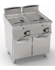 Friggitrice a gas su mobile, 2 vasche da Lt 17+17, con scambiatori di calore - potenza totale 33 kw - cm 80x70x90h