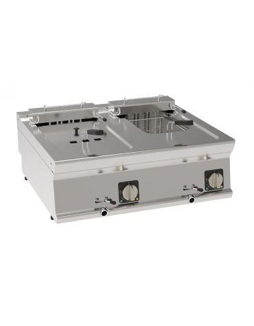 Friggitrice elettrica da banco, 2 vasche da Lt 8+8, con resistenza basculante - trifase Kw 15 - cm 80x70x28h