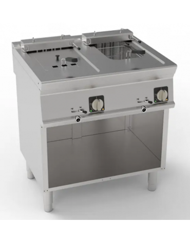 Friggitrice elettrica su vano aperto, 2 vasche da Lt 8+8, con resistenza basculante - trifase Kw 15 - cm 80x70x90h