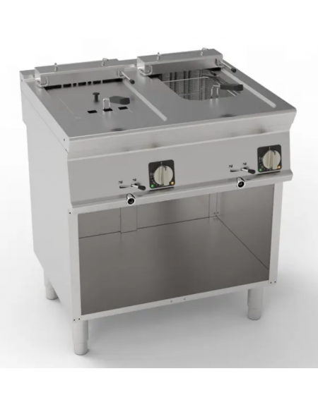 Friggitrice elettrica su vano aperto, 2 vasche da Lt 8+8, con resistenza basculante - trifase Kw 15 - dim. tot. cm 80x70x90h