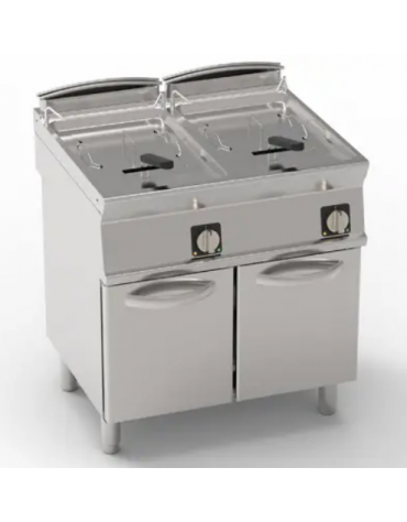 Friggitrice elettrica su mobile trifase-24kw - 2 vasche con resistenze rotanti 13+13Lt. - cm 80x70x90h