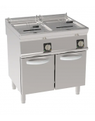 Friggitrice elettrica su mobile, 2 vasche da Lt 17+17, con resistenze rotanti - trifase Kw 33 - dim. tot. cm 80x70x90h