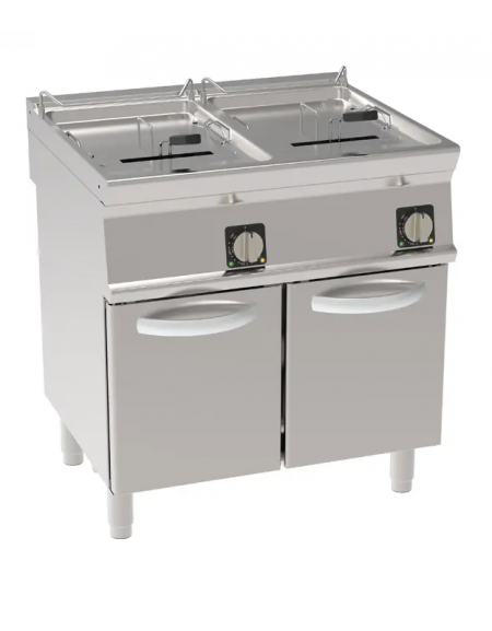 Friggitrice elettrica su mobile, 2 vasche da Lt 17+17, con resistenze rotanti - trifase Kw 33 - dim. tot. cm 80x70x90h