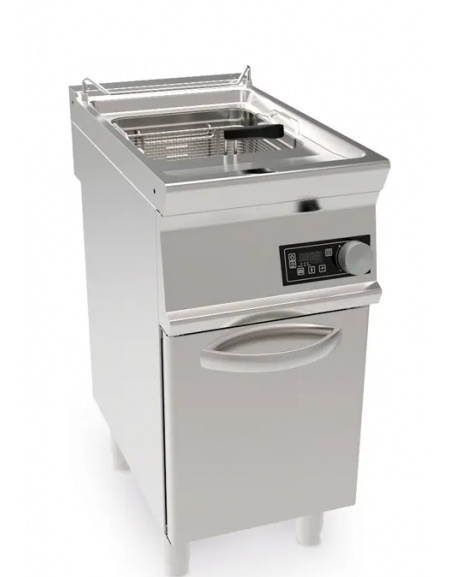Friggitrice elettrica su mobile trifase-12kw con controllo elettronico - 1 vasca con resistenze rotanti 13Lt. - cm 40x70x90h