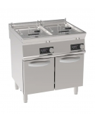 Friggitrice elettrica su mobile trifase-24kw con controllo elettronico - 2 vasche con resistenze rotanti 13+13Lt. - cm 80x70x90h
