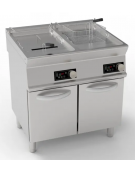 Friggitrice elett. su mobile trifase-16,5+16,5kw, controllo elettr. - 2 vasche con resistenze rotanti 17+17Lt. - cm 80x70x90h