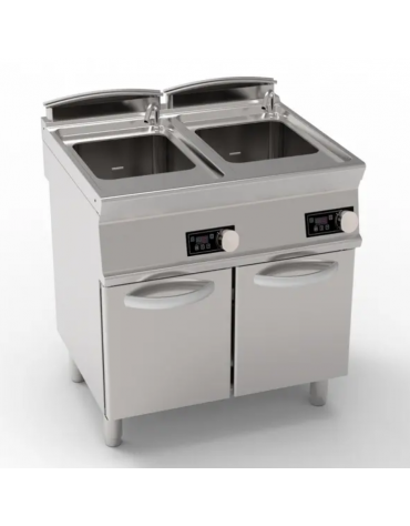 Cuocipasta elettrico trifase-12kw, inox AISI 316 con controllo elettronico da 24+24 litri di capacità - cm 80x70x90h